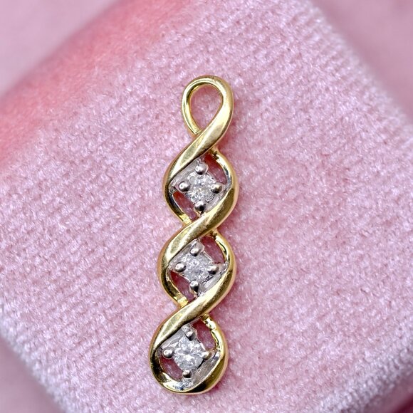10KY Gold 3 Diamond Drop Pendant Triple Infinity - Picture 2 of 8